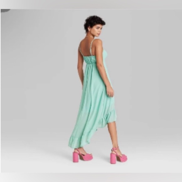 NWT Wild Fable™ Women's High-Low Hem Chiffon Dress Aqua Green Size L - Picture 2 of 3